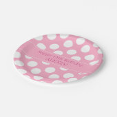 ピンクパーソナライズされたと白の水玉模様紙プレート ペーパープレート (アングル)