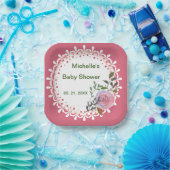 ピンクパーソナライズされたと白の花模様 ペーパープレート (パーティー)