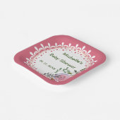 ピンクパーソナライズされたと白の花模様 ペーパープレート (傾斜あり)