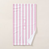 ピンクパーソナライズされたと白ストライプの色 バスタオルセット (ハンドタオル)