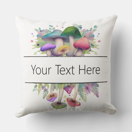 ピンクパーソナライズされたと紫のキノコテーマ クッション (裏面)