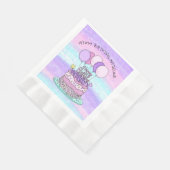 ピンクパーソナライズされたと紫のハッピーバースデー 縁ありランチョンナプキン (角)