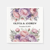 ピンクパーソナライズされたと紫のフローラナプキン スタンダードカクテルナプキン (正面)