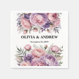 ピンクパーソナライズされたと紫のフローラナプキン スタンダードカクテルナプキン