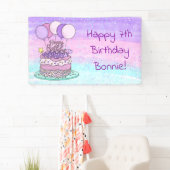 ピンクパーソナライズされたと紫の少女の誕生日パーティー 横断幕 (インサイチュ)