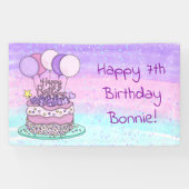 ピンクパーソナライズされたと紫の少女の誕生日パーティー 横断幕 (横)