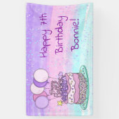 ピンクパーソナライズされたと紫の少女の誕生日パーティー 横断幕 (縦)