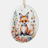 ピンクパーソナライズされたと紫の花とベビーキツネ セラミックオーナメント (右)