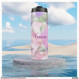 ピンクパーソナライズされたと紫の花びら タンブラー