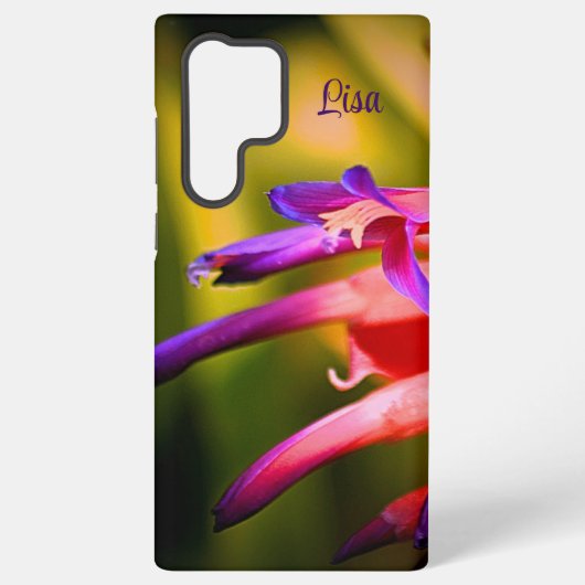 ピンクパーソナライズされたと紫の花サムスンケース SAMSUNG GALAXYケース (裏面)