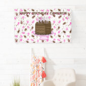 ピンクパーソナライズされたと茶色のドットハッピーバースデー 横断幕 (インサイチュ)