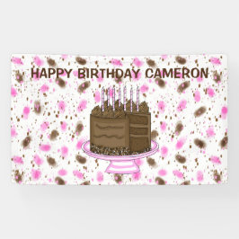 ピンクパーソナライズされたと茶色のドットハッピーバースデー 横断幕