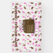ピンクパーソナライズされたと茶色のドットハッピーバースデー 横断幕 (縦)