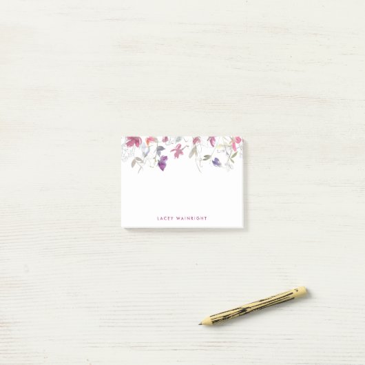 ピンクパーソナライズされたと薄紫の水彩甘いエンドウ ポストイット (デスク上)