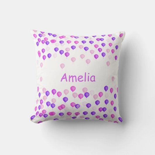 ピンクパーソナライズされたと薄紫バルーン クッション (正面)