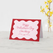 ピンクパーソナライズされたと赤のスカロップバレンタイン カード (黄色い花)