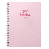 ピンクパーソナライズされたと赤の弓の名前 ノートブック (正面)