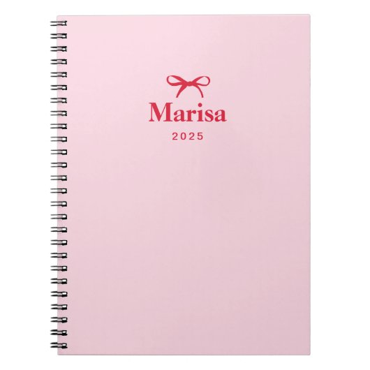 ピンクパーソナライズされたと赤の弓の名前 ノートブック (正面)