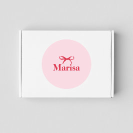 ピンクパーソナライズされたと赤の弓の名前 ラウンドシール