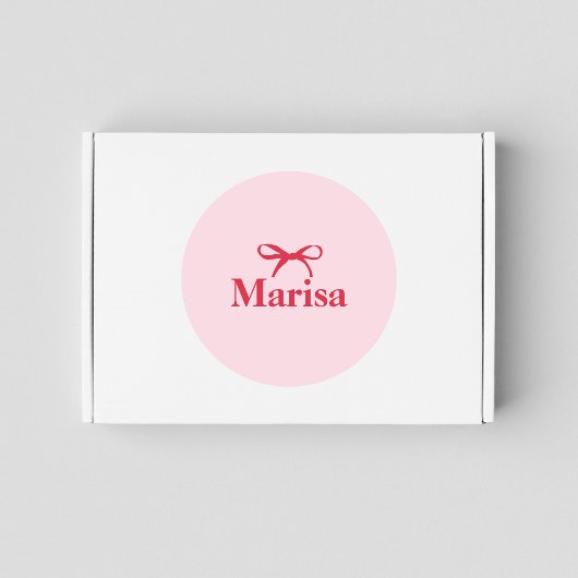 ピンクパーソナライズされたと赤の弓の名前 ラウンドシール