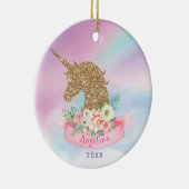 ピンクパーソナライズされたと金ゴールドフェイクグリッターユニコーン セラミックオーナメント (右)