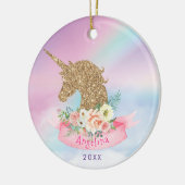 ピンクパーソナライズされたと金ゴールドフェイクグリッターユニコーン セラミックオーナメント (左)