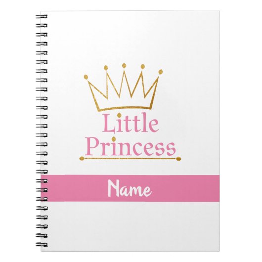 ピンクパーソナライズされたと金ゴールドリトルプリンセス ノートブック (正面)