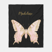 ピンクパーソナライズされたと金ゴールド蝶 フリースブランケット (正面)