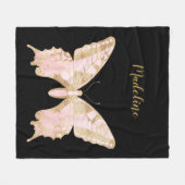 ピンクパーソナライズされたと金ゴールド蝶 フリースブランケット (正面(横))