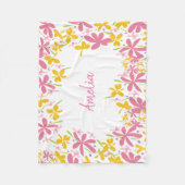 ピンクパーソナライズされたと黄色の野花 フリースブランケット (正面)