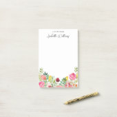 ピンクパーソナライズされたと黄色の野花 ポストイット (デスク上)