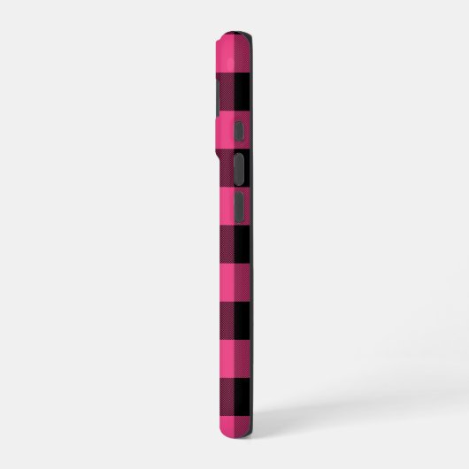 ピンクパーソナライズされたと黒のバッファローのプレイド iPhone 16ケース (左側面)