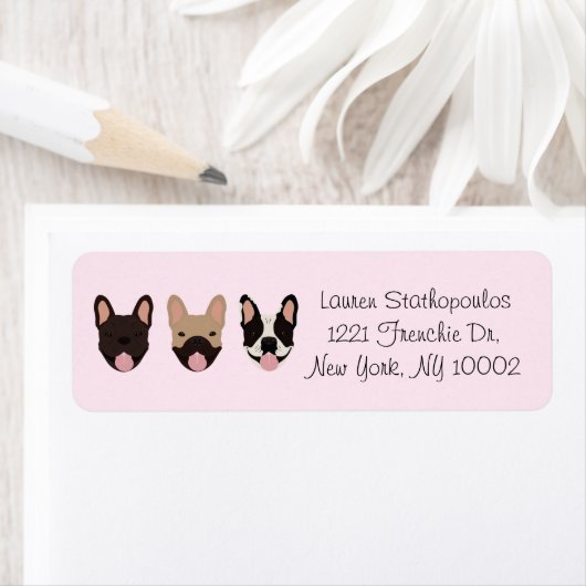 ピンクパーソナライズされたにフランスの微笑むブルドッグに対処 ラベル (インサイチュ)