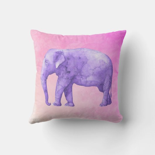 ピンクパーソナライズされたに紫の水彩象 クッション (裏面)