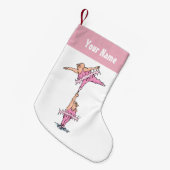 ピンクパーソナライズされたのおもしろいタトゥスの太った男 スモールクリスマスストッキング (正面 (吊り時))