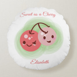 ピンクパーソナライズされたのかわいいさくらんぼ ラウンドクッション