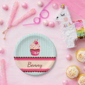 ピンクパーソナライズされたのカップケーキミントブルー背景 ペーパープレート (パーティー)