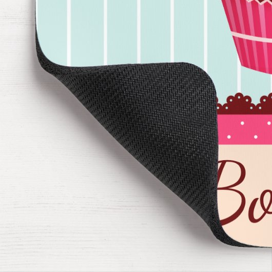 ピンクパーソナライズされたのカップケーキミントブルー背景 マウスパッド (コーナー)