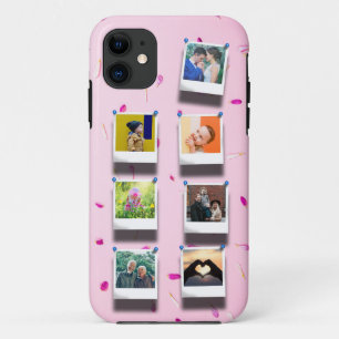 ピンクパーソナライズされたのガーリー花びら7 Photo Collage iPhone 11 ケース