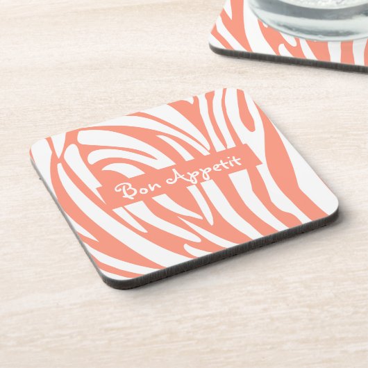 ピンクパーソナライズされたのコーラルストライプのゼブラパターン コースター (左側)