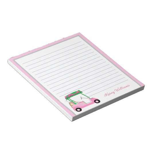 ピンクパーソナライズされたのゴルフカート名が並ぶ ノートパッド (アングル)