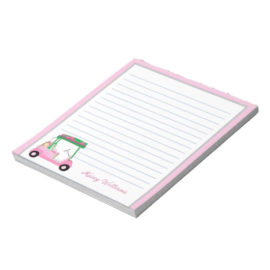 ピンクパーソナライズされたのゴルフカート名が並ぶ ノートパッド (回転)