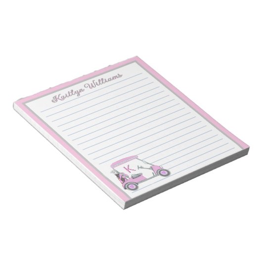 ピンクパーソナライズされたのゴルフカート名が並ぶ ノートパッド (アングル)