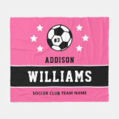 ピンクパーソナライズされたのサッカー選手の名前 フリースブランケット (正面(横))