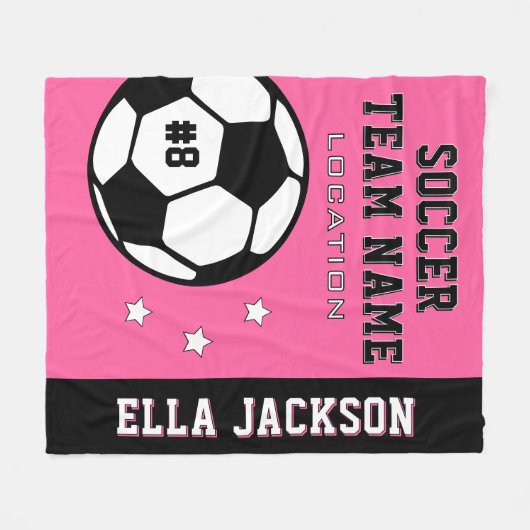 ピンクパーソナライズされたのサッカー選手の名前 フリースブランケット (正面(横))