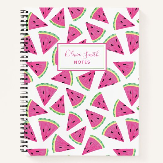 ピンクパーソナライズされたのサマースイカ模様 ノートブック (正面)