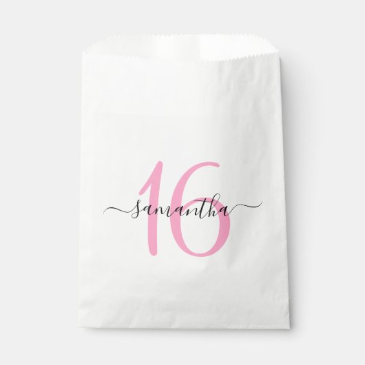 ピンクパーソナライズされたのシグネチャースクリプトSweet 16 フェイバーバッグ (正面)