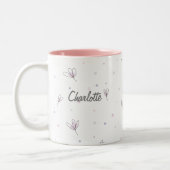 ピンクパーソナライズされたのシンプルテンプレート事務所 ツートーンマグカップ (左)