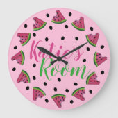 ピンクパーソナライズされたのジューシーなスイカの種子フルーツ ラージ壁時計 (正面)