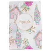 ピンクパーソナライズされたのジンジャーブレッド ミディアムペーパーバッグ (裏面)